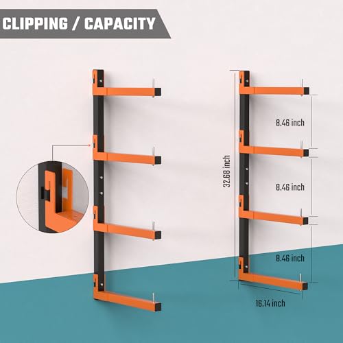 Lumber Storage Rack Wall Mount, Metal 4-Level Wood Storage Rack - size: B-2 Pack