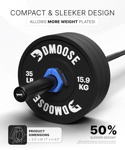 DMoose Fitness Barbell Clips 2 Inch (Pair) - Quick Release Olympic Barbell Clamps & Collars with Anti Slip TPR Grip for Secure Weightlifting and Powerlifting - Weight Clips for Bars at Home or Gym - color: Navy, style: Magnetic