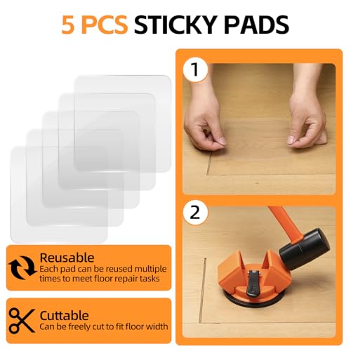 Floor Gap Fixer Tool - 45° Dual-Sided Strike, Floor Suction Cup Tool for Gaps with Crack Cleaner, Mallet & 5 Sticky Pads - Laminate Floor Gap Repair Tool, Flooring Tools Kit