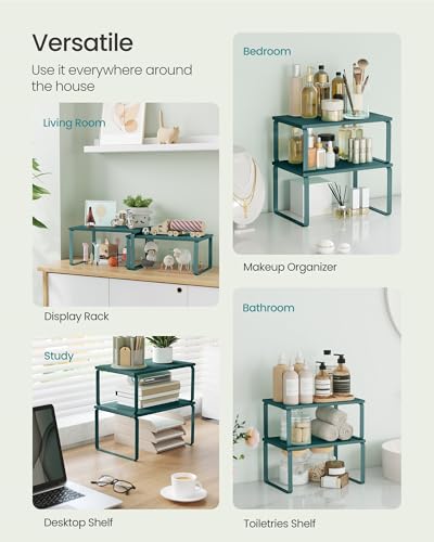 SONGMICS Cabinet Organizer Shelf, Set of 2 Spice Rack, Kitchen Storage - color: Marrs Green, size: 11.7"w