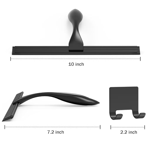 All-Purpose Stainless Steel Shower Squeegee for Shower Glass Door with Adhesive Hook, Bathroom Cleaner Tool Household Window Mirror Squeegee for Glass Doors, Cleaning Tile Wall, Car, 10 inch, Black - size: 10-inch