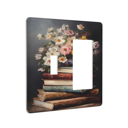 Vintage Flower Moody Floral Books Vase Plant Outlet Covers 1 Toggle 1 Rocker Combination Decorative Wall Plate Electrical Switch Plates Light Switch Cover Plate for Bedroom Living Room Decor - color: Vintage Flower Moody Floral Books Vase Plant, size: 1 T