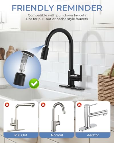 Pull Down Faucet Sprayer Head Replacement, Black 3 Function Pull Out Spray Head Nozzle with 9 Adapters for Kitchen Sink Faucet, American Standard for Moen Kohler Delta G1/2 Male Connector - color: Black