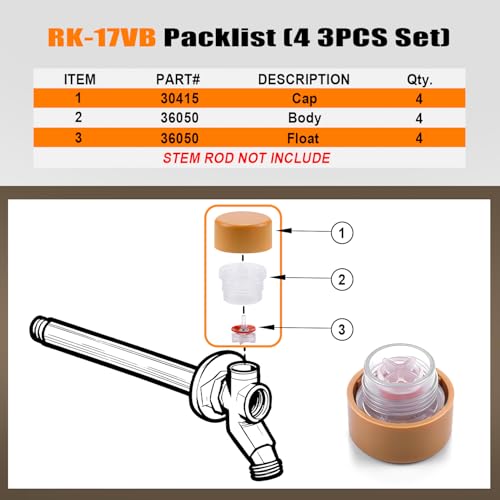 RK-17VB Outdoor Faucet Repair Kit for Woodford Model 17 Outside Faucets Vacuum Breaker Float Kit Include Caps Bodies Floats, 12PCS Set - style: RK-17VB