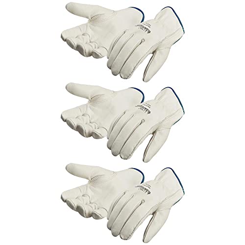 SAFEGEAR Cowhide Leather Work Gloves with Keystone Thumb - color: White, size: Medium (Pack of 3)