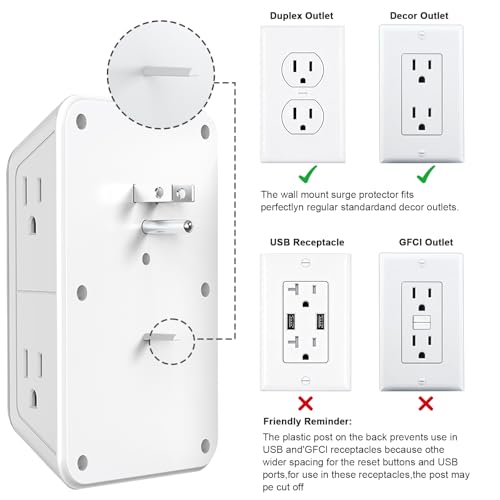 2 Pack Wall Outlet Extender, 6 Outlet Splitter with 4 USB Ports (2 USB C), 3 Sided 1050J Multi Plug with Surge Protector for Home Office Kitchen Travel-ETL - color: White-6 Outlets-2 Pack