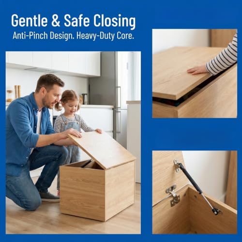 100N Soft Close Safety Gas Strut Hinges, CJQZP 2 Pack Heavy Duty Toy Box & Cabinet Hinges for Curved, Round, Arched & Flat Lids (Black) - color: Black