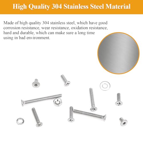 565 Pieces M2 Machine Screws Nuts Washers Set, Sutemribor M2 x 4/6/8/10/12/16/20mm Phillips Countersunk Head Machine Screws Nuts Washers Assortment Kit, 304 Stainless Steel, Fully Threaded - size: M2, style: Phillips Countersunk Head