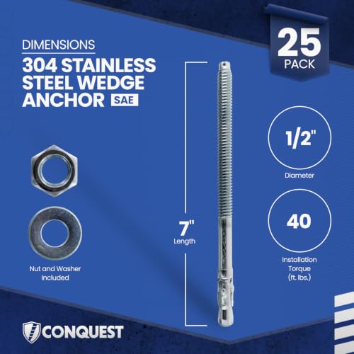 Conquest 304 Stainless Steel Wedge Anchors for Concrete 1/2” x 7” - size: 1/2" x 7"