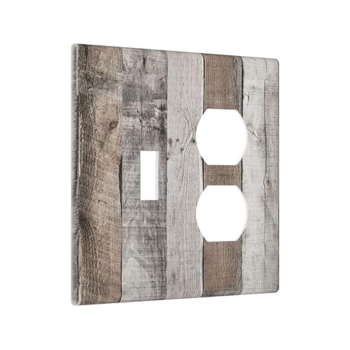 Natural Wood Grey Wood Vintage Faux Wood Wallplates 1 Toggle 1 Duplex Switch Plate Electrical GFCI Faceplate Decorative Light Switch Covers for Farmhouse Home Decor - color: Natural Wood Grey Wood Vintage Faux Wood, size: 1 Toggle 1 Duplex / 4.6 X 4.5 IN