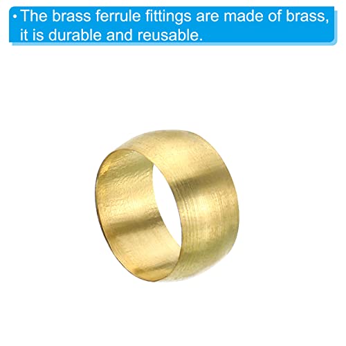 PATIKIL 12mm Tube OD Brass Compression Sleeves Ferrules, 50 Pack Brass Ferrule Fitting Brass Compression Fitting Assortment Kit for Air Water Gas Pipe - size: 12mm
