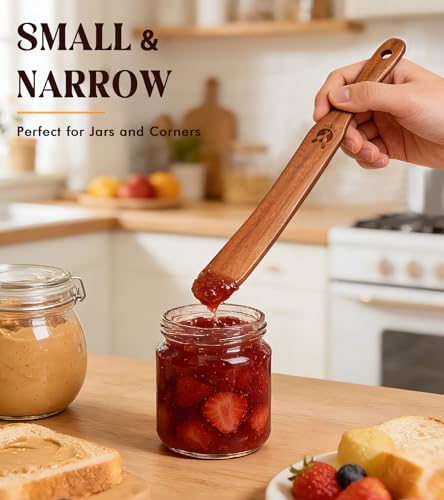 Skinny Spurtle for Sourdough Starter, Mixing, Reaching Bottom of Jar, Dough Whisk, Natural from High Moist Resistance Teak, Spurtles Kitchen Tools Wooden Kitchen Utensils for NonStick Cookware - size: 1Pcs