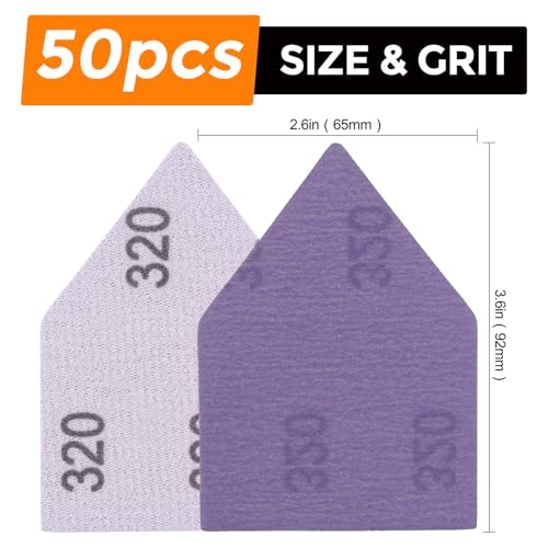 POLIWELL Triangle Sanding Sheets 50-Piece 90x65mm Ceramic Alumina - size: 320 Grit