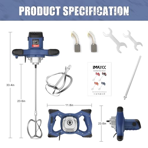 IMAYCC Handheld Cement Mixer, Portable Concrete Mixer,110V 6 Speed Mixing Drill, 2100W Drill Mixer for mud,Motar,Paint, Grout, Plaster,Thinset etc. - color: Blue