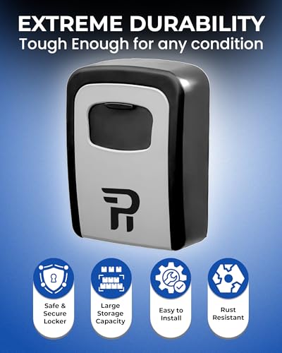 Rudy Run Key Lock Box for Outside – Large Outdoor Lockbox for Keys with Code, 4-Digit Combination Hidden Safe to Hide a Key Outside, Wall Mounted Key Storage for Home, Airbnb, 1 Pack