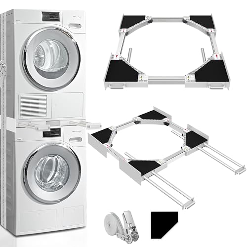 Washer Dryer Stacking Kit - Adjustable Design Fits Most Washers & Dryers | Adjustable 24" - 29" - Universal Stacking Kit with Pull-Out Drying Rack for Laundry Room - Space-Saving - style: Stacking Kit with 4 Tube Racks