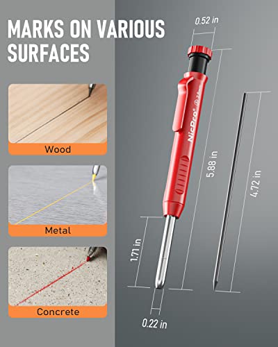 Nicpro 3 Pack Carpenter Pencils with Sharpener, Pencils for Construction - color: Black,Red,Yellow, size: 3 Pack