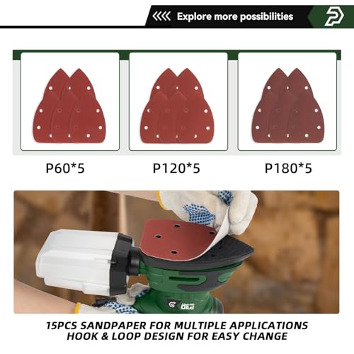 Prostormer Detail Sander, 13000RPM Mouse Sander, 1.6A Electric Palm Sanders - color: Green