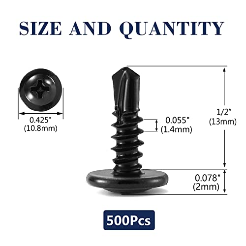 #8 x 1/2" Sheet Metal Screws 500PCS 410 Stainless Steel Truss Head Fast Self Tapping Screws Black Oxide by SG TZH - color: Black, size: #8 x 1/2"