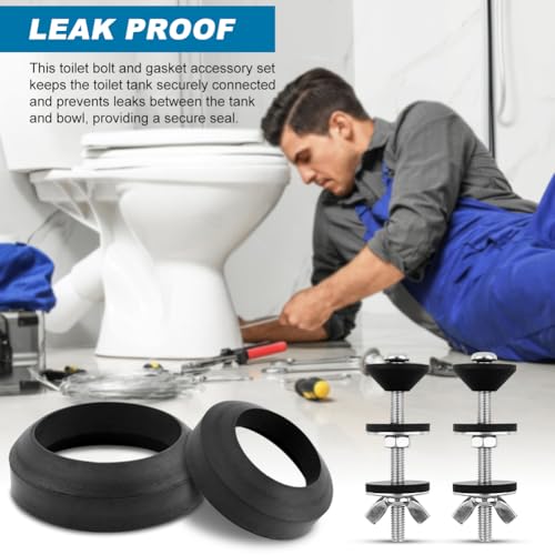 Universal Toilet Tank to Bowl Gasket & Bolts Kit, 4 Sets 5/16"x3.15" Stainless Steel Bolts, Heavy Duty Rustproof Hardware for Most 2-Inch & 3-Inch Flush Valve Toilet Tanks