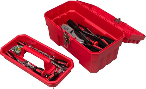 Akro-Mils 14-Inch Plastic Toolbox with Removable Tray, Steel Latch & Padlock Eye, Industrial-Grade Tool Box for Tools, Crafts, First Aid & Hobby Supplies, 14" x 8" x 8", Made in USA, Red (09514) - color: Red, size: 1-Pack