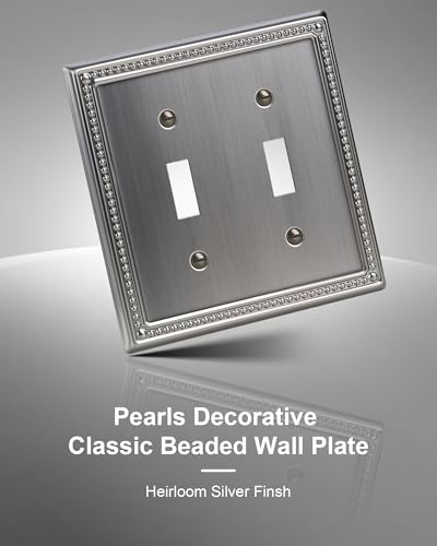 2-Pack Double Toggle Light Switch Cover Plate, Heirloom Silver - color: Heirloom Silver, size: Double Toggle 2PK