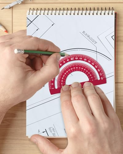 Honagu Triangular Ruler Set, 4+1Pieces Aluminum Alloy Ruler, Metal Drafting Ruler, Geometric Protractor for Students, School Office Supplies (Red, 20cm) - color: Red