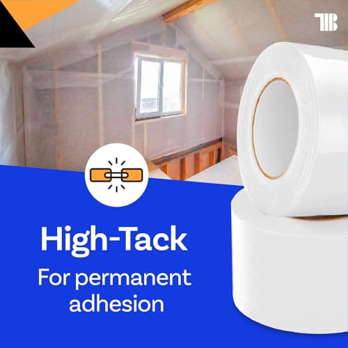 Vapor Barrier Tape - 4 inch x 180' Roll, Made in USA, White Polyethylene Tape for Crawl Spaces & Moisture Barriers, Waterproof Seal & Seam Tape for Underlayment, Insulation, and Plastic Liners