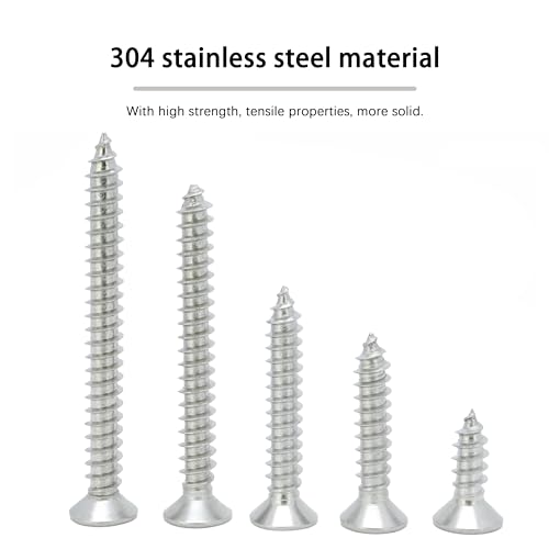#10 × 3/4" Flat Head Phillips Wood Screw, Flat Head Self Tapping Screw Sheet Metal Screws Wood Screws, Stainless Steel 304 (18-8), 10 × 3/4-Inch, 100Pcs - color: Stainless Steel Screws, size: #10 x 3/4"