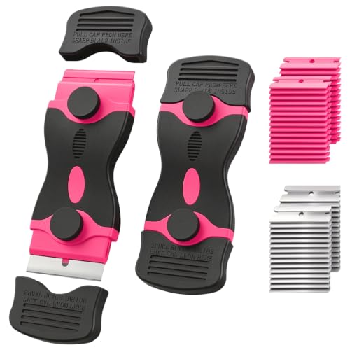 2 Pack Double-Ended Razor Blade Scraper, 30 Blades(pink) - color: 2 Pink