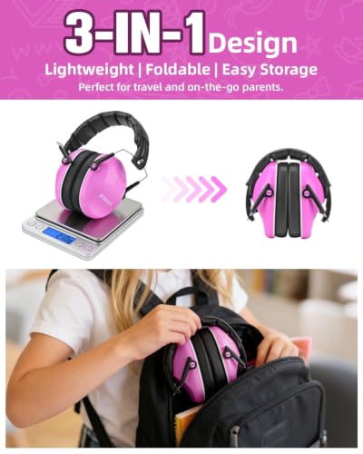 ZOHAN 032 Kids Noise Canceling Headphones - 25dB NRR Kids Ear Protection Earmuffs for School, Monster Jam, Fireworks, Travel, Air Show, Concert, Autism - Pink - color: 1pack - Pink 1.0