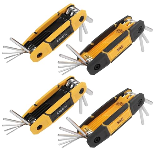 MULWARK 4 Pack Folding Allen Wrenches Sets | 17-Piece Complete Metric & Standard SAE Hex Key Set with Portable Holders for Basic Home Repair, Furniture Assembly, and DIY Projects - style: 34 pcs Metric SAE