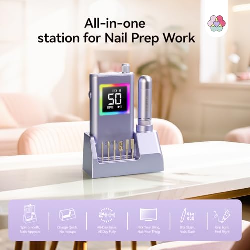 SAVILAND 50000RPM Electric Nail Drill Fast Removal for Acrylic Nail Techs - color: Purple Pro