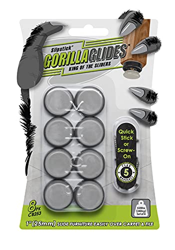 GorillaGlides CB253 1 Inch Chair Sliders/Furniture Glide Floor Protectors (Set of 8 Glides) Self-Adhesive Screw-On Glides, for Sliding on Hard Surface Floors and Low-Pile Carpet, Round - size: 1 Inch Furniture - 8 Pack