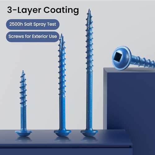 Pocket Hole Screws 1 Inch, 300Pcs, Anti-Rust Blue Coated Pocket Screws #8 x 1, Exterior Wood Screws, Coarse Thread, Washer Head Square Drive, Self-Tapping Tip, with Drive Bit - size: #8 x 1"