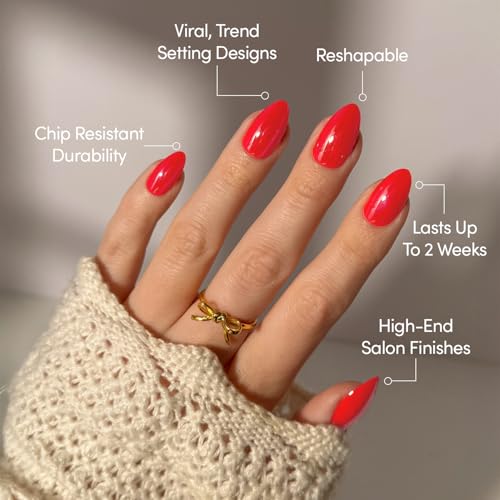 Glamnetic Press On Nails - Short Almond, Glazed Fake Nails 30 Pc Full Kit - color: 3X - Red Flag