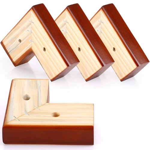 Geelin 4 Pack Wooden Furniture Risers 1 Inch High L‑Shaped Bed Risers with Metal Screws and Anti-Slip Pads Furniture Legs Couch Legs Replacement Sofa Feet for Coffee Table Bed Dresser (Brown) - color: Brown, size: 1 Inch