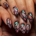 Handmade 3D Butterfly Wings Colour Press On Nails Medium Almond, Hologram Chameleon Designer Reusable Acrylic Fake Nails With Glue On Nails, Nails Press Ons Daily Wear Nails For Women - color: LF-3506, size: 24 Pieces (Pack of 1)
