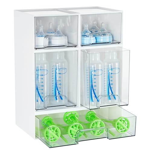 Vtopmart Stackable Storage Drawers Set of 5, Baby Bottle Organizer, White - style: White-2 Small+2 High+1 Wide