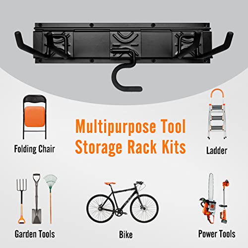Garden Tool Storage Rack, Outdoor Power Tools Hangers for Garage Wall Organization with 6 assorted Multi-Purpose Hooks, Organizer Holders for Landscaping Equipment, Folding Chairs, Ladders etc. - size: 34 in rack with 6 hooks