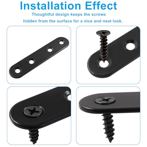 12 Pcs 4 Inch Black Straight Brackets, Stainless Steel Brace - size: Black, 4" x 0.69"