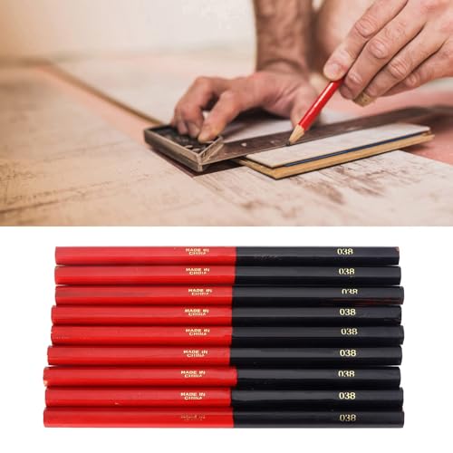 Carpenters Pencil 10Pcs,Hex 2‑Head Red Blue Round Wire Carpenters Pencils with Thickened Core, Woodworking Construction Pencils for Marking Drawing Writing(6.9in)