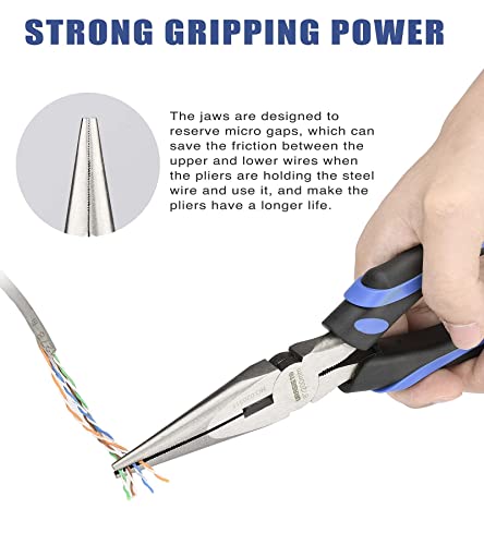 URASISTO 6-Inch Long Needle-Nose Side Cutting Pliers with Heavy Duty Nickel Chromium Steel Construction - size: 6" Long Nose Pliers