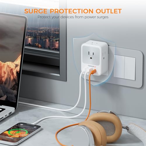 TESSAN Surge Protector Wall Outlet Extender, Multi Plug Outlet Splitter (Pack of 3) - color: Grey, size: 2 USB-A+1 USB-C (Pack of 3)