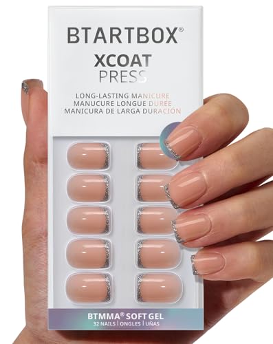 BTArtbox Press on Nails, Short French Tip Square Nails, 32Pcs Full Kit - color: A8-Ice Thread