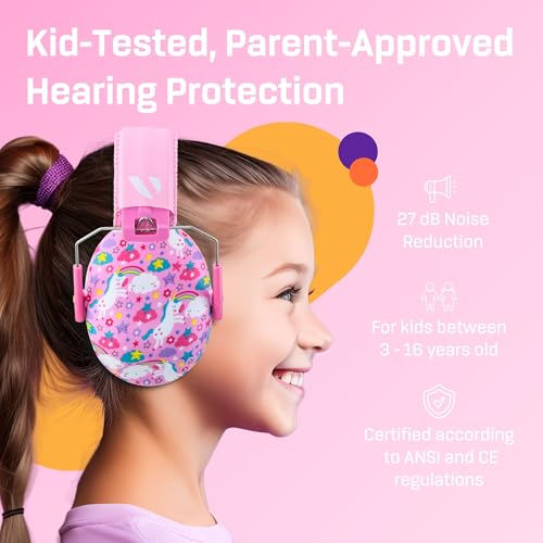 Kids Noise Canceling Headphones - 33 dB (2K Hz) - Ear Protection Earmuffs | Vanderfields' earmuffs protect child's hearing with certified noise-cancellation, soft ear cushions, and adjustable headband - color: Unicorn Dream