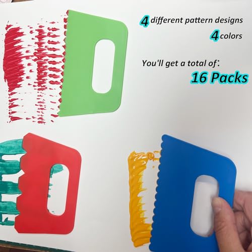 Lependor Plastic Scrapers Kit, 16Pcs Paint Scraper Tool for Arts Crafts Scraping Knife Pottery Painting Tools Drawing Acrylic Putty - 16 Packs