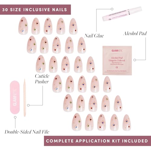 Glamnetic Press On Nails - Short Almond, Glossy Fake Nails 30 Pc Full Kit - color: 3L - North Star