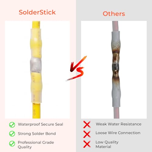 Yellow Solder Seal Wire Connectors AWG 12-10 100pcs Heat Shrink Waterproof Electrical Butt Connectors, Insulated Solder Sleeve Wire Terminals Kit for Automotive Marine Wiring, No Crimp Required - color: Yellow