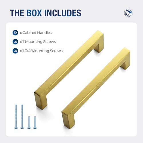 JOY DECOR Gold Cabinet Handles Square Cabinet Pulls, 5 Inch CC, 10 Pack - size: 5 Inch Hole Center